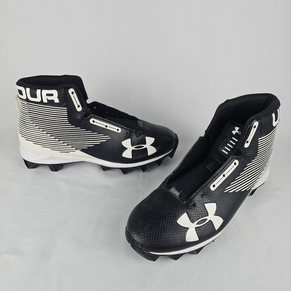 Under Armour Hammer Mid RM Youth Football Cleats Black White 6Y 1289783-011